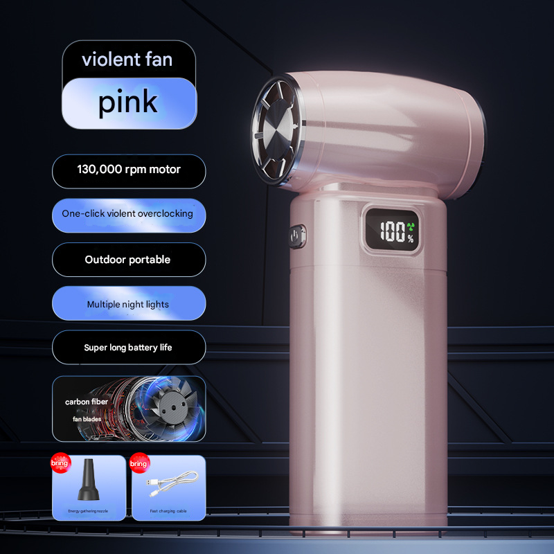 Pink Portable High-Speed Turbo Fan &amp; Air Duster - 130,000 RPM Brushless Motor, Rechargeable Blower