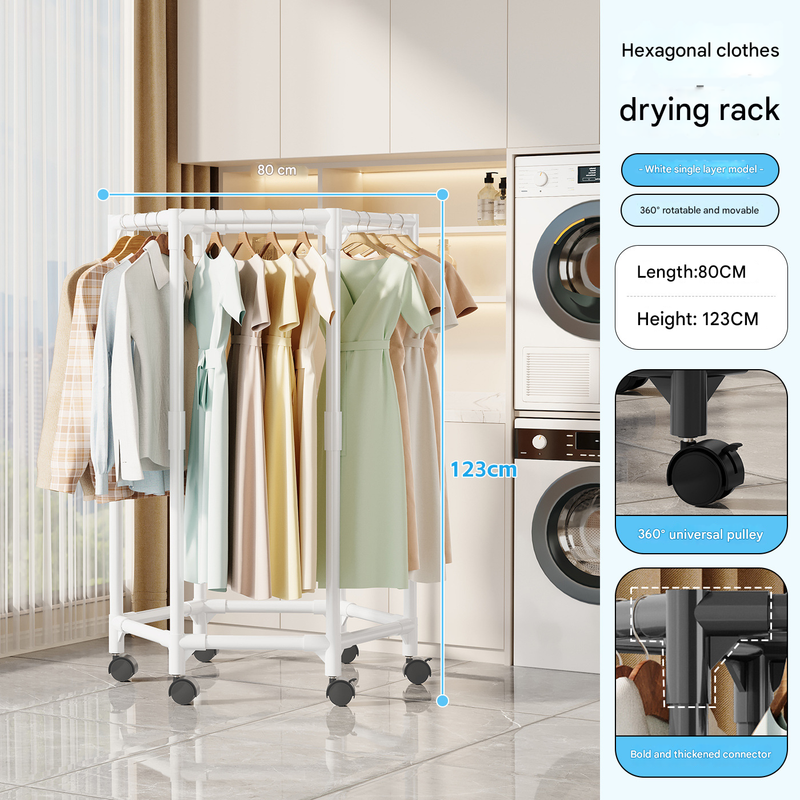White single layer 360° Rotating Portable Garment Rack - Heavy Duty Rolling Clothes Stand with Wheels for Bedroom &amp; Laundry
