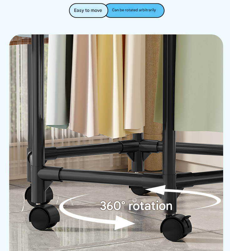 White single layer 360° Rotating Portable Garment Rack - Heavy Duty Rolling Clothes Stand with Wheels for Bedroom & Laundry