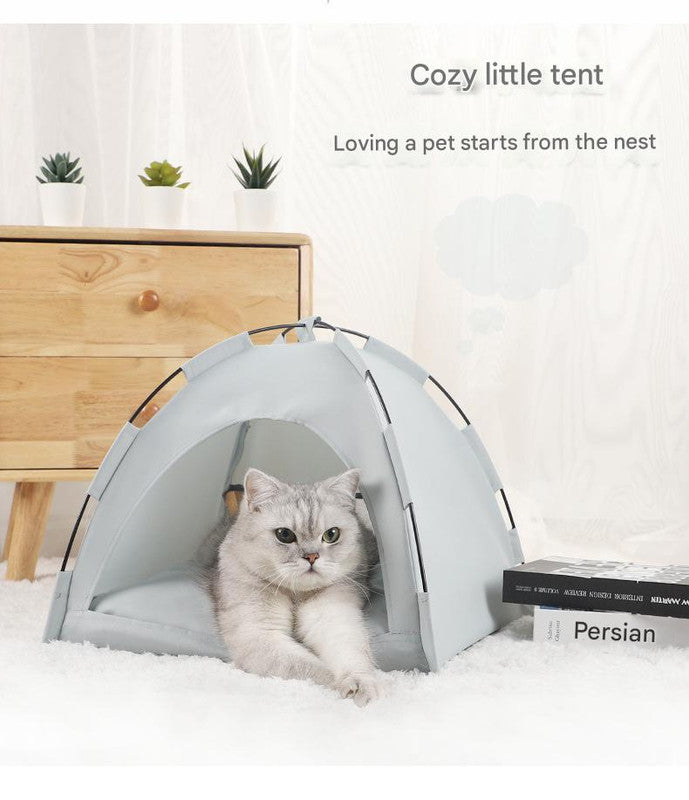Green Premium Portable Pet Tent Bed with Cooling Mat - Breathable Foldable Outdoor Indoor Cat Dog House Shelter for Summer(Size: S)