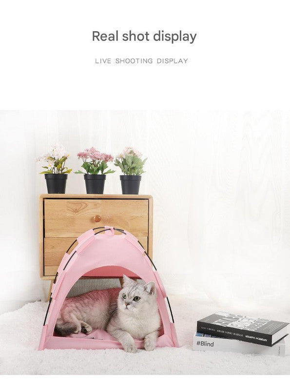 Grey Premium Portable Pet Tent Bed with Cooling Mat - Breathable Foldable Outdoor Indoor Cat Dog House Shelter for Summer(Size: S)