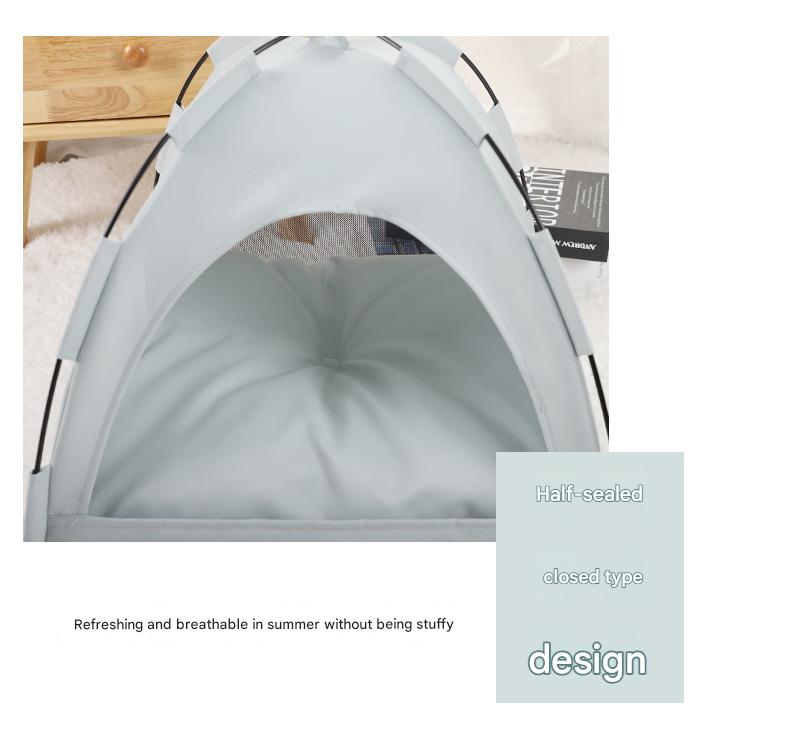 Grey Premium Portable Pet Tent Bed with Cooling Mat - Breathable Foldable Outdoor Indoor Cat Dog House Shelter for Summer(Size: M)