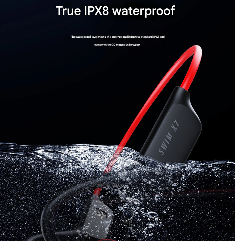 Black and red IPX8 Waterproof Swimming Headphones - Bone Conduction with 32GB MP3 Player