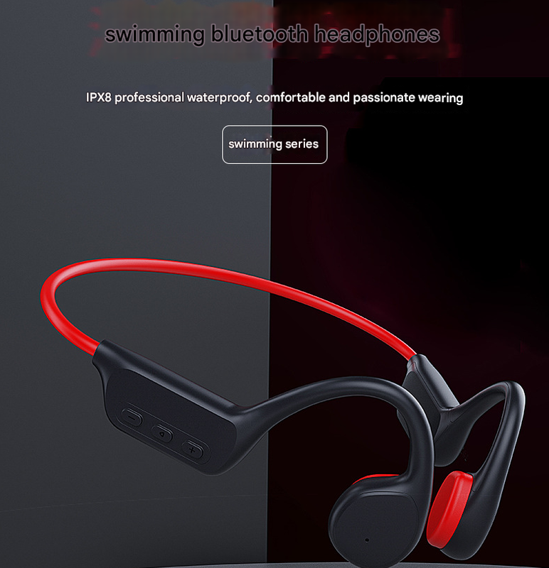 Black and red IPX8 Waterproof Swimming Headphones - Bone Conduction with 32GB MP3 Player