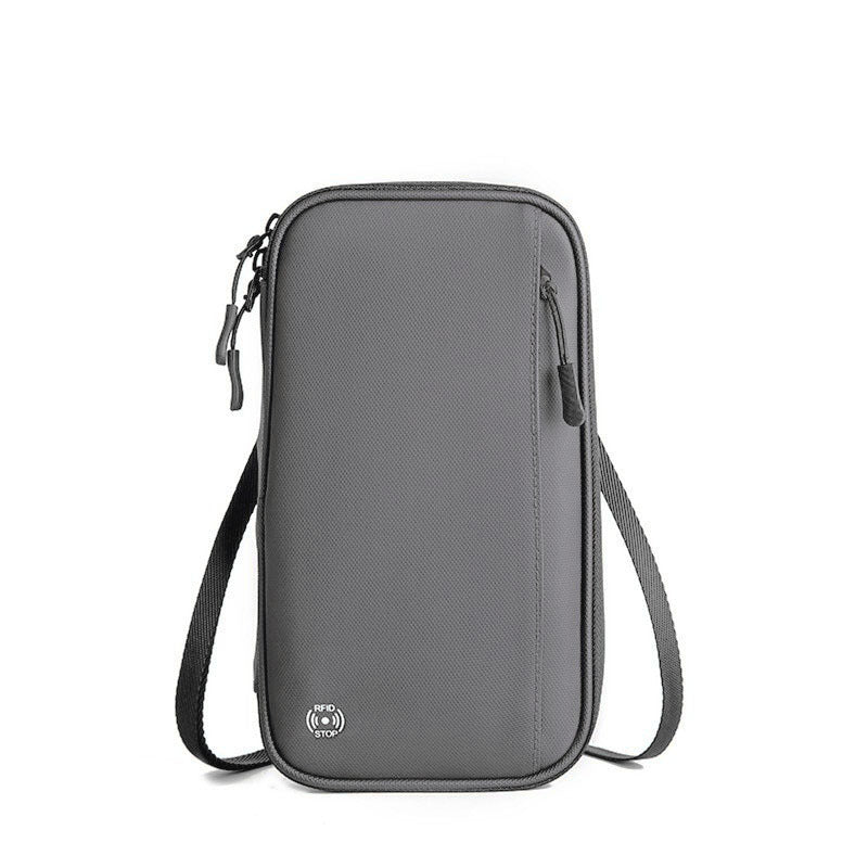 Grey RFID Blocking Travel Wallet - Multi-functional Large Capacity Passport Holder &amp; Card Organizer with Adjustable Strap for Men &amp; Women