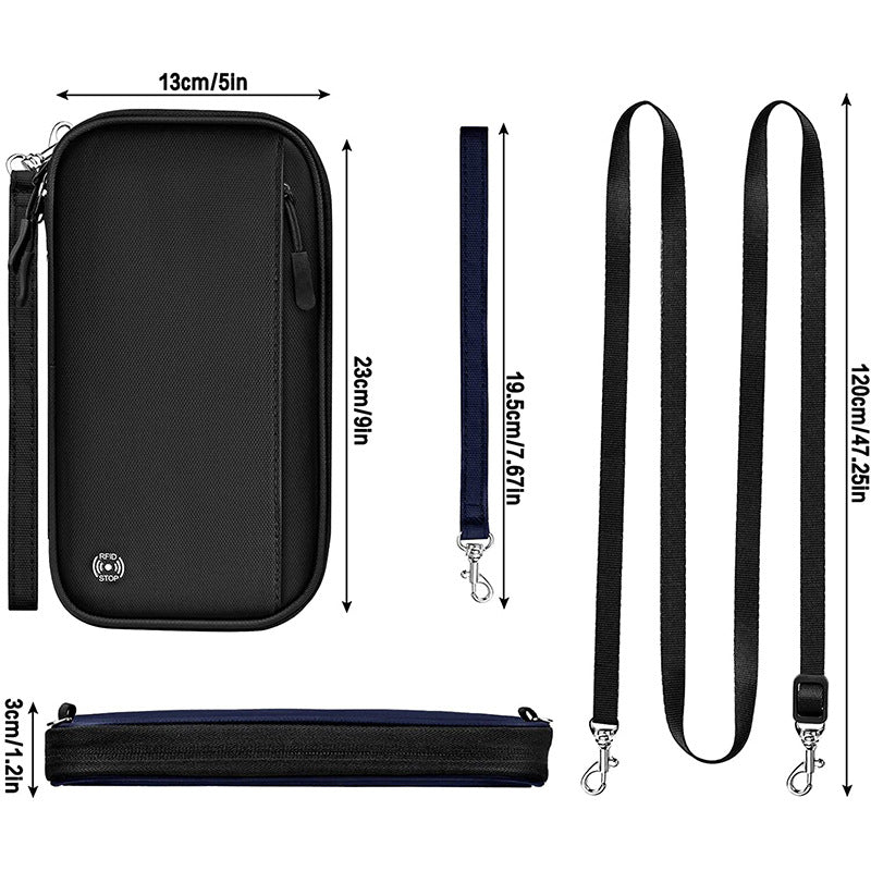 Grey RFID Blocking Travel Wallet - Multi-functional Large Capacity Passport Holder & Card Organizer with Adjustable Strap for Men & Women