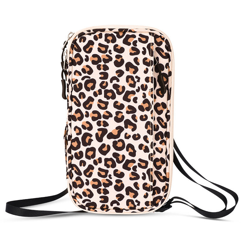 Leopard print RFID Blocking Travel Wallet - Multi-functional Large Capacity Passport Holder &amp; Card Organizer with Adjustable Strap for Men &amp; Women