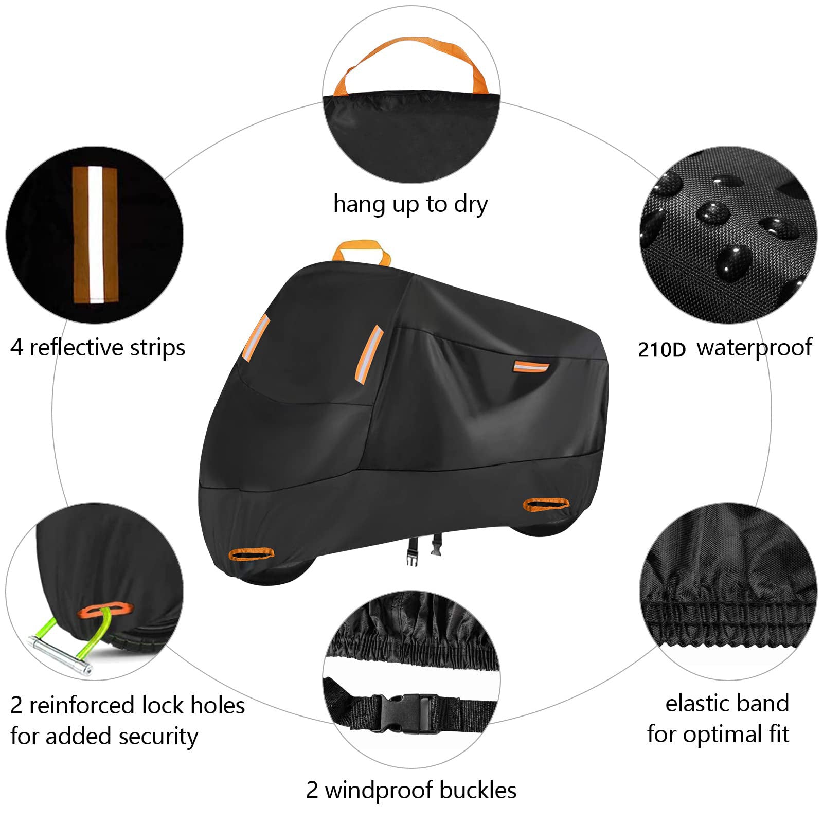 Heavy Duty 211D Waterproof Motorcycle Cover - All Season Outdoor Protection with Lock Holes & Windproof Buckles(Size: XL)