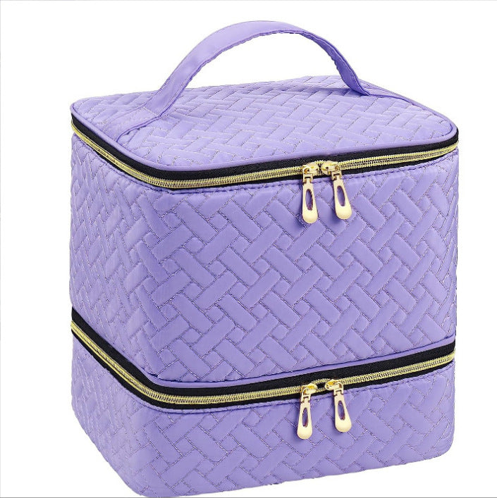 Purple Professional Nail Polish Organizer Case for 30 Bottles &amp; UV Lamp - Double-Layer Travel Storage Bag