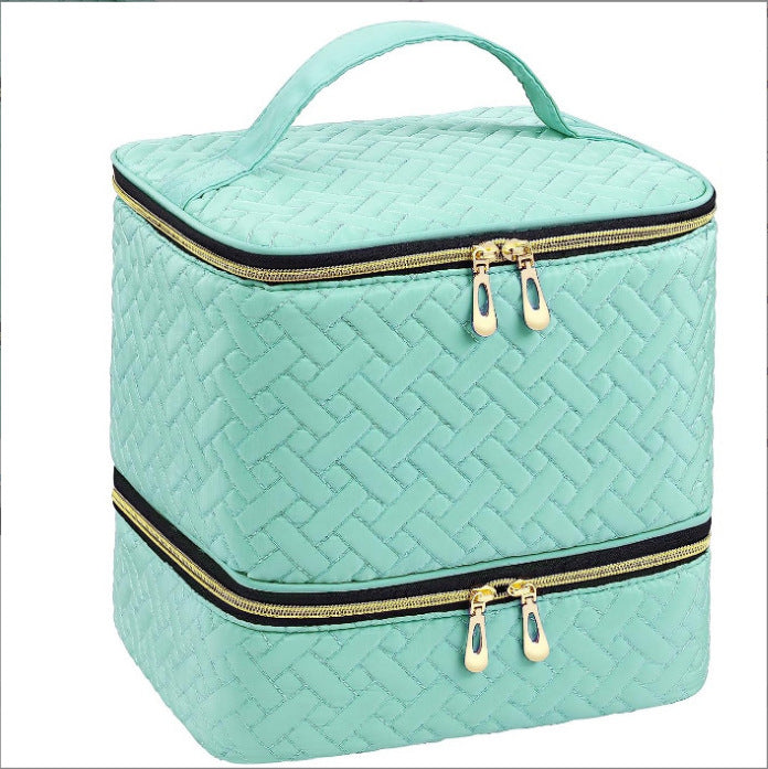 Green Professional Nail Polish Organizer Case for 30 Bottles & UV Lamp - Double-Layer Travel Storage Bag