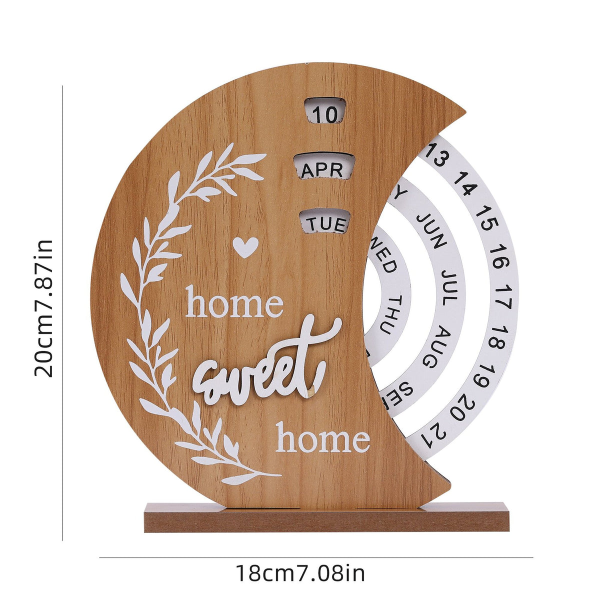 Moon Style Rustic Wooden Perpetual Calendar - Reusable Rotating Desk &amp; Tabletop Decor
