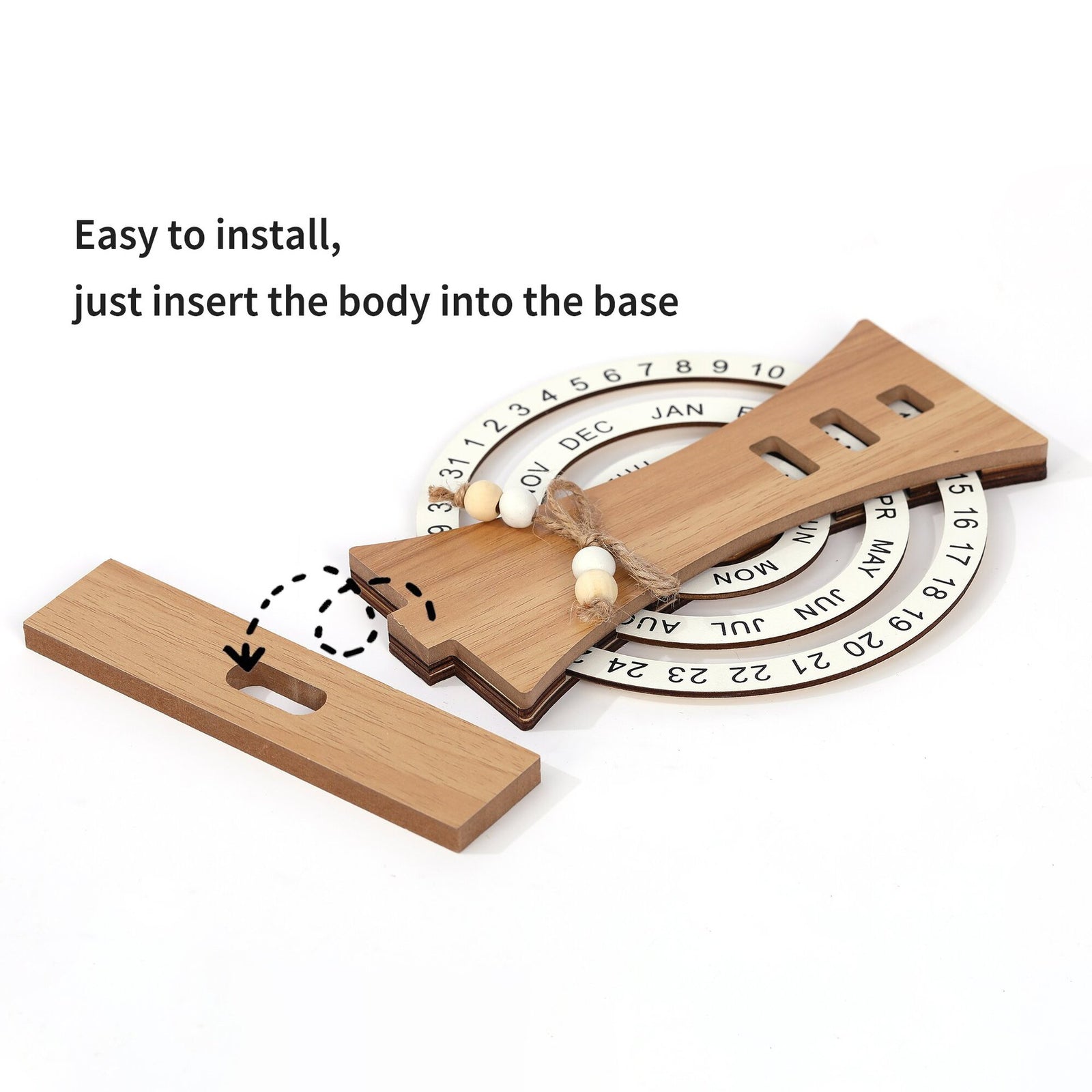 Moon Style Rustic Wooden Perpetual Calendar - Reusable Rotating Desk & Tabletop Decor