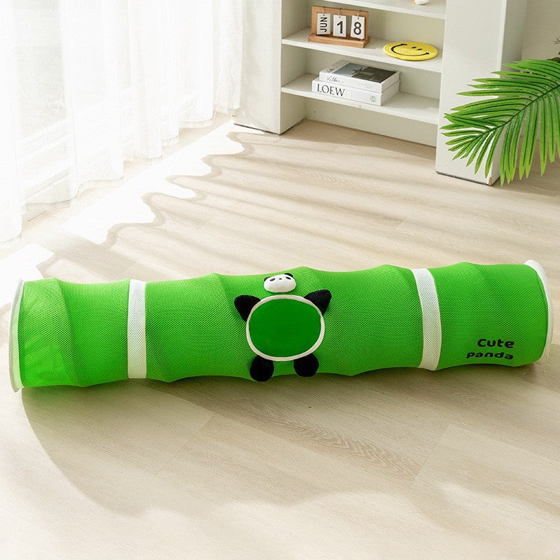 Green bamboo panda Premium Soft Suede Cat Tunnel - Collapsible Play Tube with Peek-a-Boo Hole & Hanging Ball(0.8m)