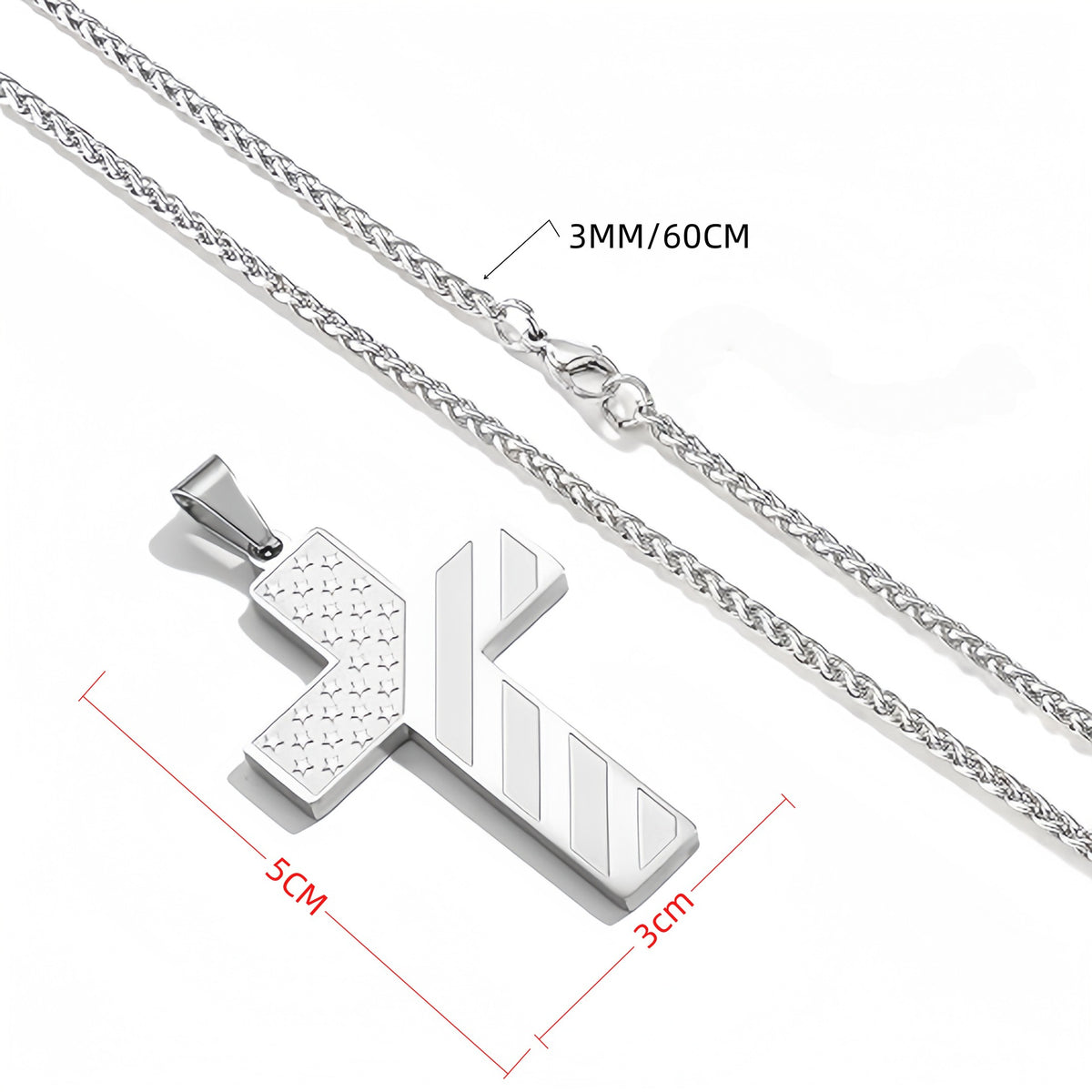 Silver Men's Textured Cross Necklace - Stainless Steel Pendant with Inspirational Message