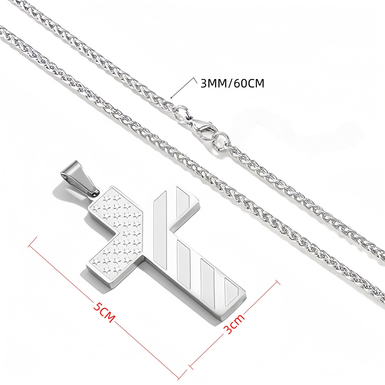 Black Men's Textured Cross Necklace - Stainless Steel Pendant with Inspirational Message