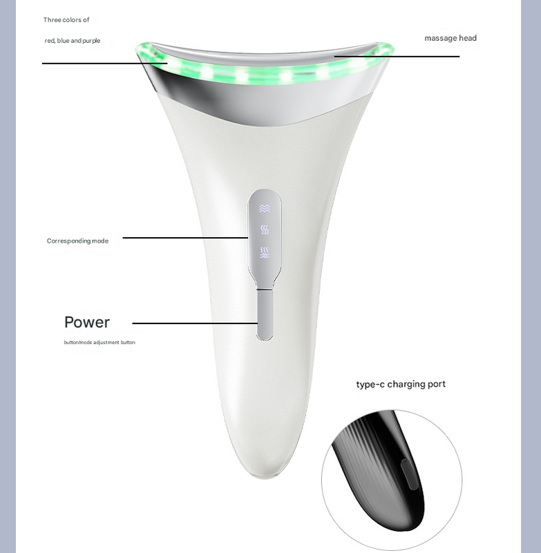 MJ-400 white Rechargeable EMS Facial & Neck Sculpting Device - 3-in-1 LED Light Therapy Massager(Seven Colors)