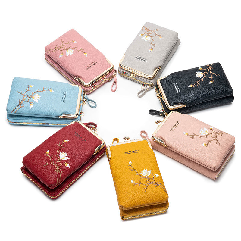 Yellow Chic Embroidered Crossbody Phone Wallet - All-in-One Purse with Kiss-Lock Clasp
