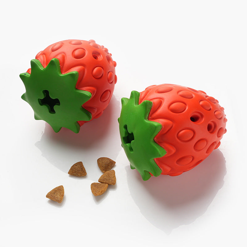Red Durable Strawberry Treat Dispensing Dog Toy - Interactive Slow Feeder & Dental Chew(Trumpet)