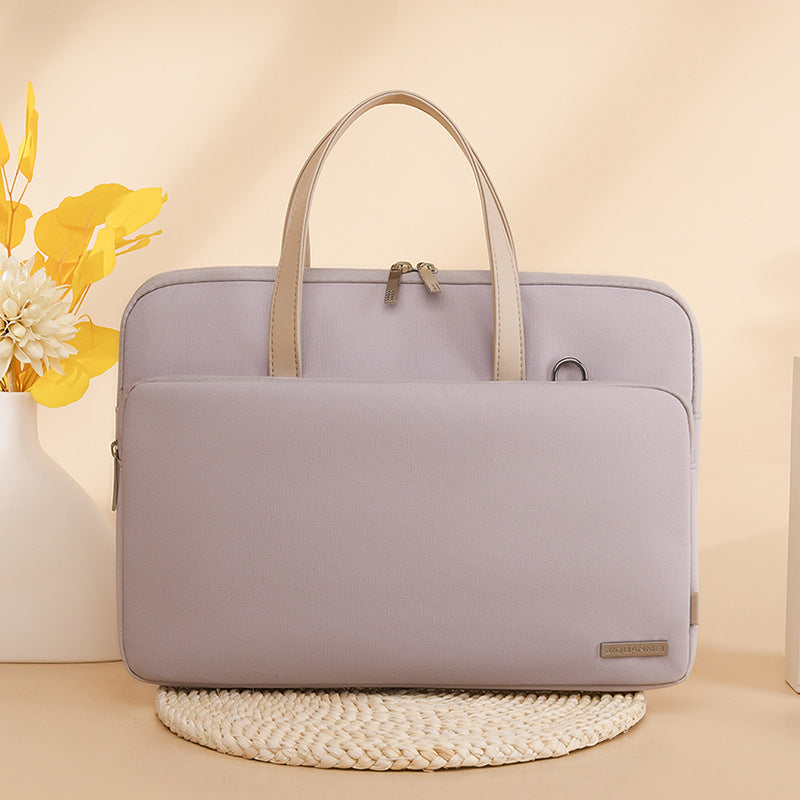 Beige Chic Padded Laptop Bag for 15.6-Inch Notebooks - Versatile Shoulder Briefcase with Trolley Strap