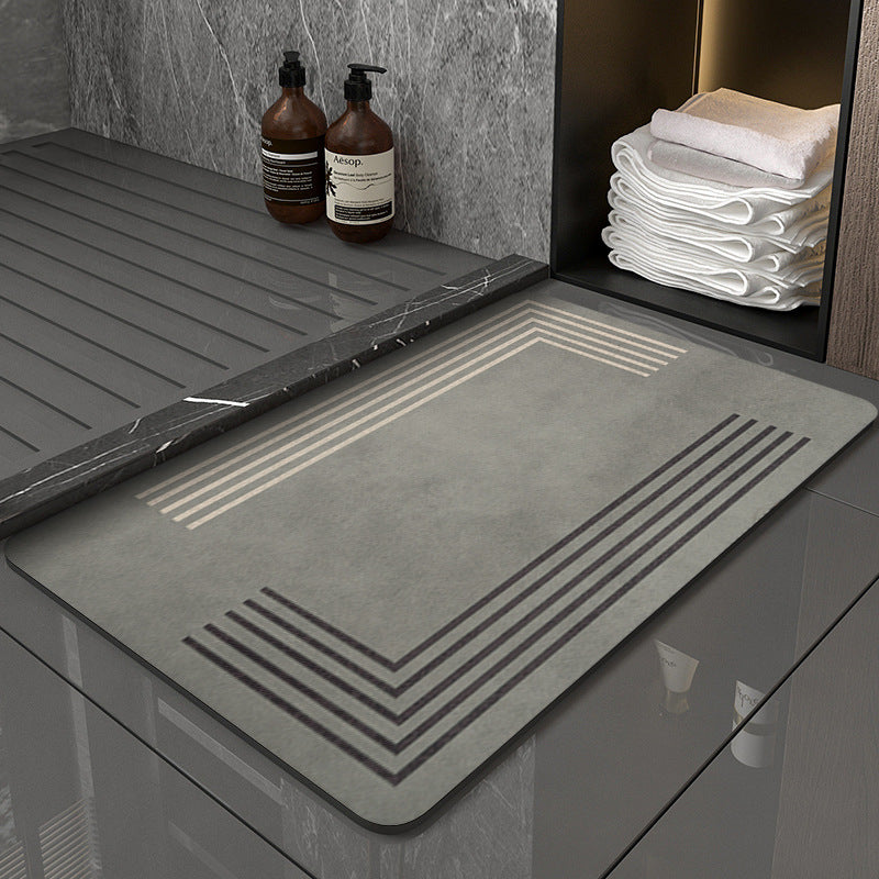 Grey Polarization reversal Modern Absorbent Diatomaceous Earth Bath Mat - Quick Dry, Non-Slip, Soft Bathroom Floor Mat