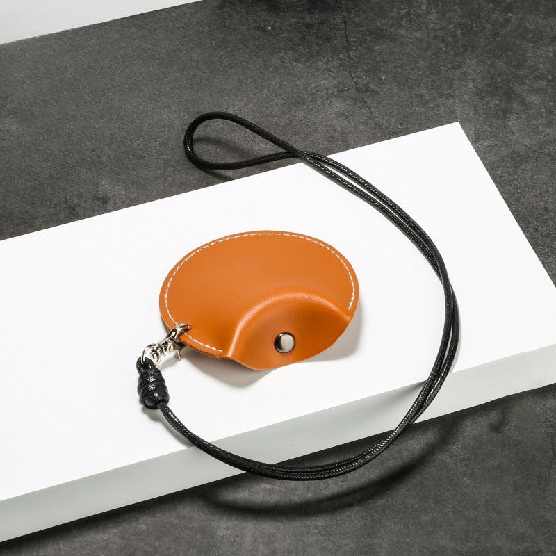 Grey Stylish Leather Earbud Pouch with Lanyard - Portable & Compact Coin Purse for Small Items