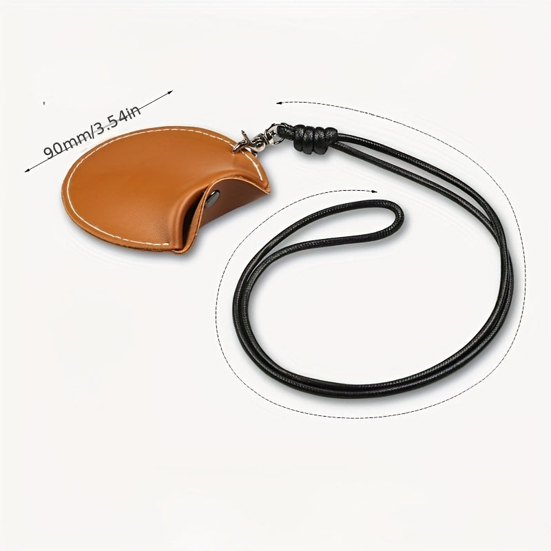 Black Stylish Leather Earbud Pouch with Lanyard - Portable & Compact Coin Purse for Small Items
