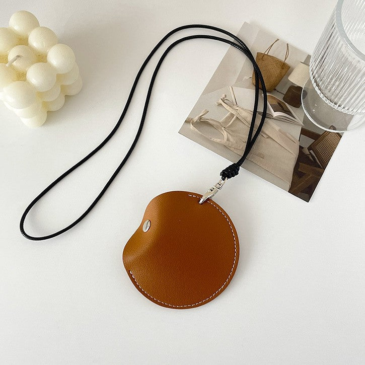 Chocolate color Stylish Leather Earbud Pouch with Lanyard - Portable &amp; Compact Coin Purse for Small Items