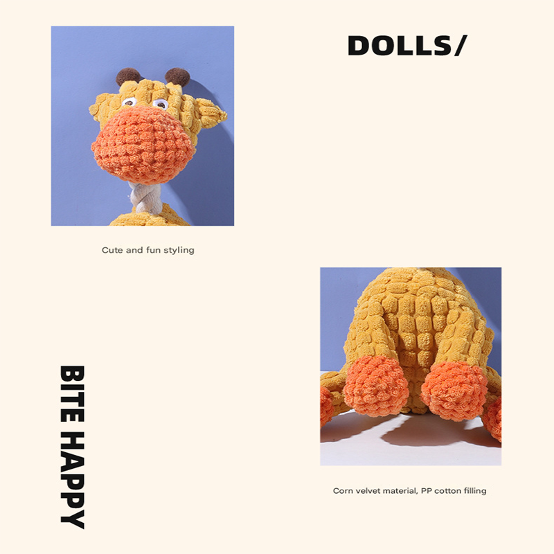 White goat Cuddly Corduroy Squeaky Animal Toy - Interactive Plush Chew for Dogs