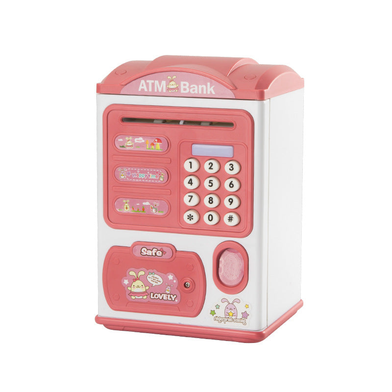 Pink rabbit Kids Smart ATM Piggy Bank - Automatic Bill Scroll, Password &amp; Fingerprint Unlock with Fun Features