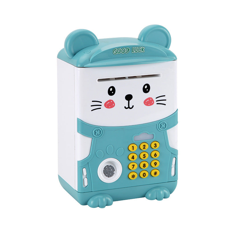 Blue Mouse Treasure Kids Smart ATM Piggy Bank - Automatic Bill Scroll, Password &amp; Fingerprint Unlock with Fun Features