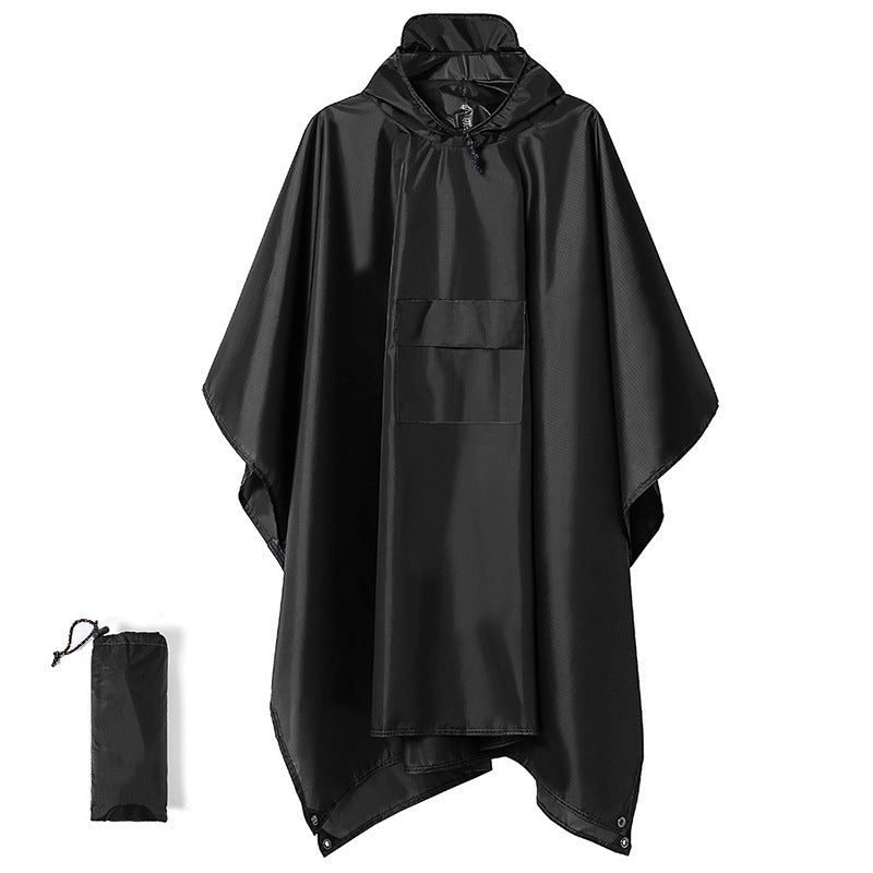 Black 3-in-1 Multifunctional Outdoor Rain Poncho - Ground Mat &amp; Shelter - Lightweight &amp; Waterproof for Hiking &amp; Camping