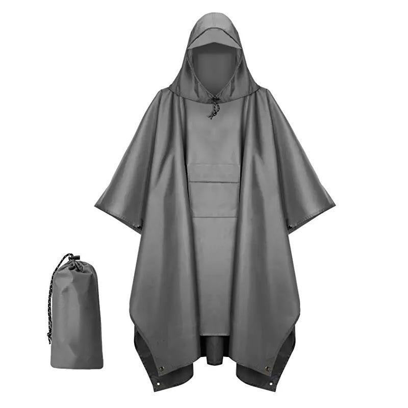 Grey 3-in-1 Multifunctional Outdoor Rain Poncho - Ground Mat &amp; Shelter - Lightweight &amp; Waterproof for Hiking &amp; Camping