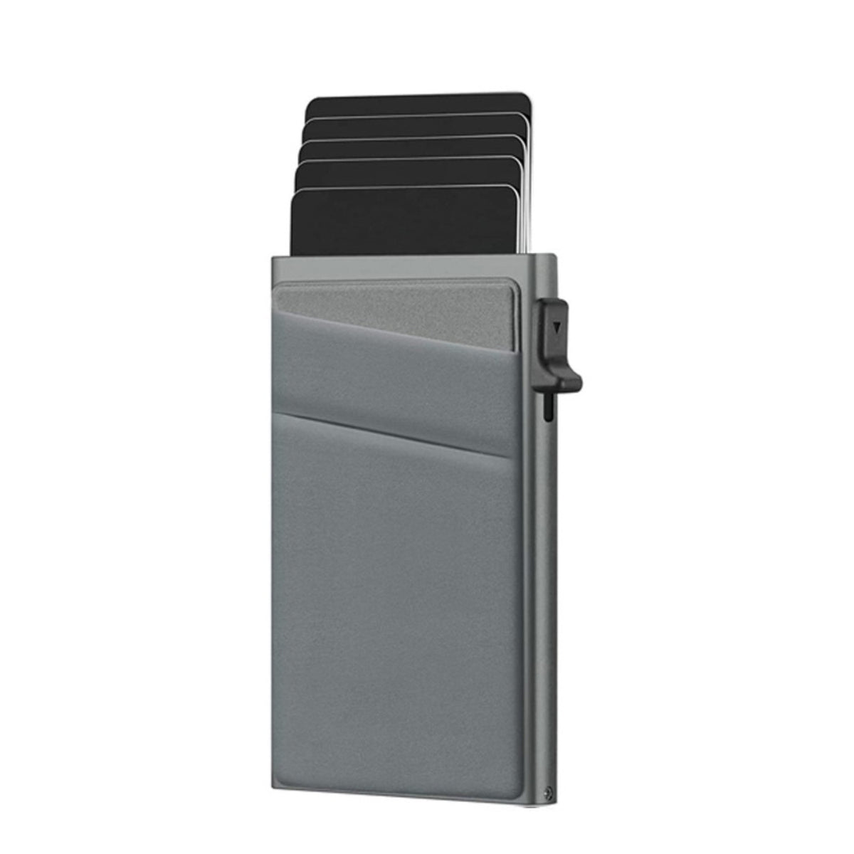 Grey Ultra-Slim RFID Blocking Pop-Up Wallet - Automatic Card Holder with Metal Case &amp; Secure Screw Base