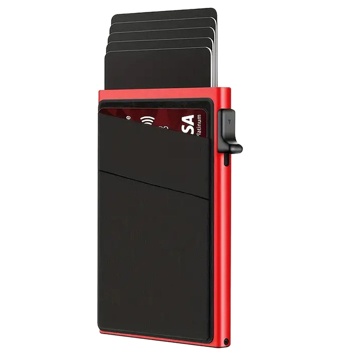 Red Ultra-Slim RFID Blocking Pop-Up Wallet - Automatic Card Holder with Metal Case &amp; Secure Screw Base
