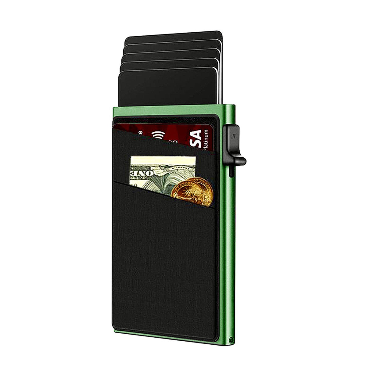 Green Ultra-Slim RFID Blocking Pop-Up Wallet - Automatic Card Holder with Metal Case &amp; Secure Screw Base