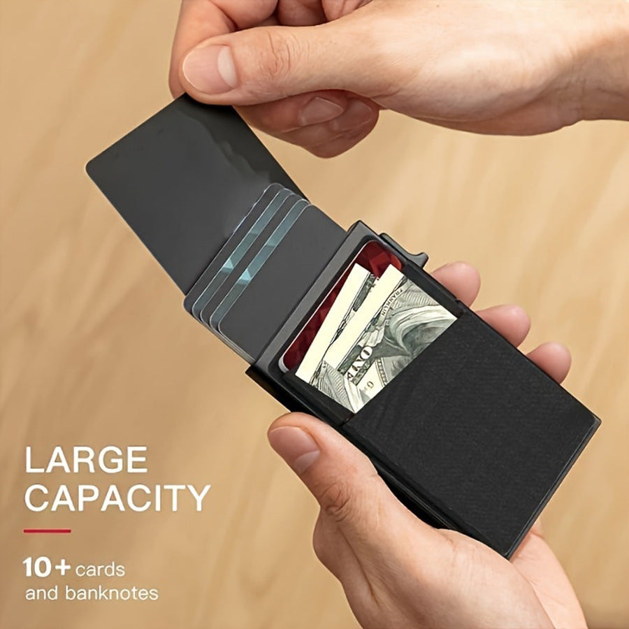 Green Ultra-Slim RFID Blocking Pop-Up Wallet - Automatic Card Holder with Metal Case & Secure Screw Base