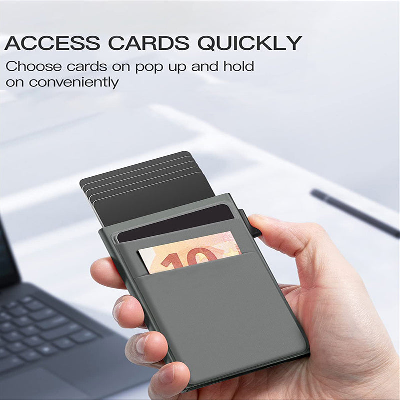 Green Ultra-Slim RFID Blocking Pop-Up Wallet - Automatic Card Holder with Metal Case & Secure Screw Base