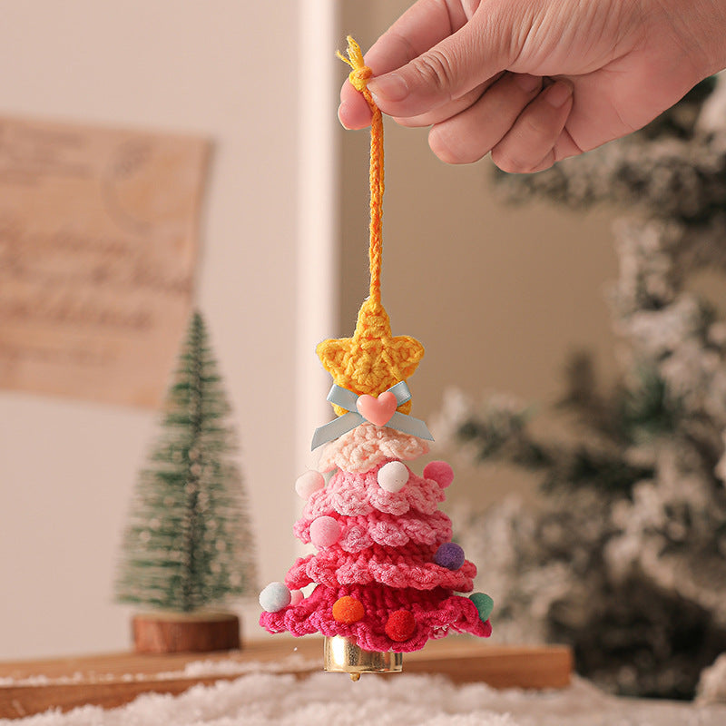 2 Pcs Handmade Crochet Christmas Tree Ornament - Plush Knitted Decoration with Bell - Ideal for Home, Car &amp; Holiday Decor(Style A)