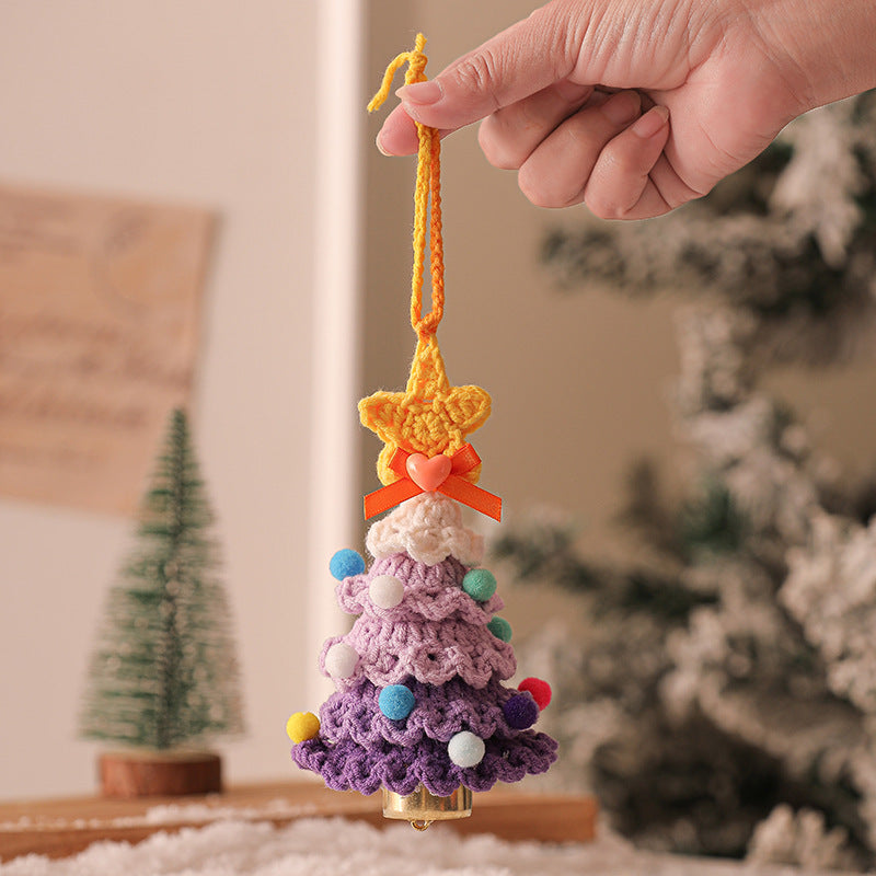 2 Pcs Handmade Crochet Christmas Tree Ornament - Plush Knitted Decoration with Bell - Ideal for Home, Car &amp; Holiday Decor(Style B)