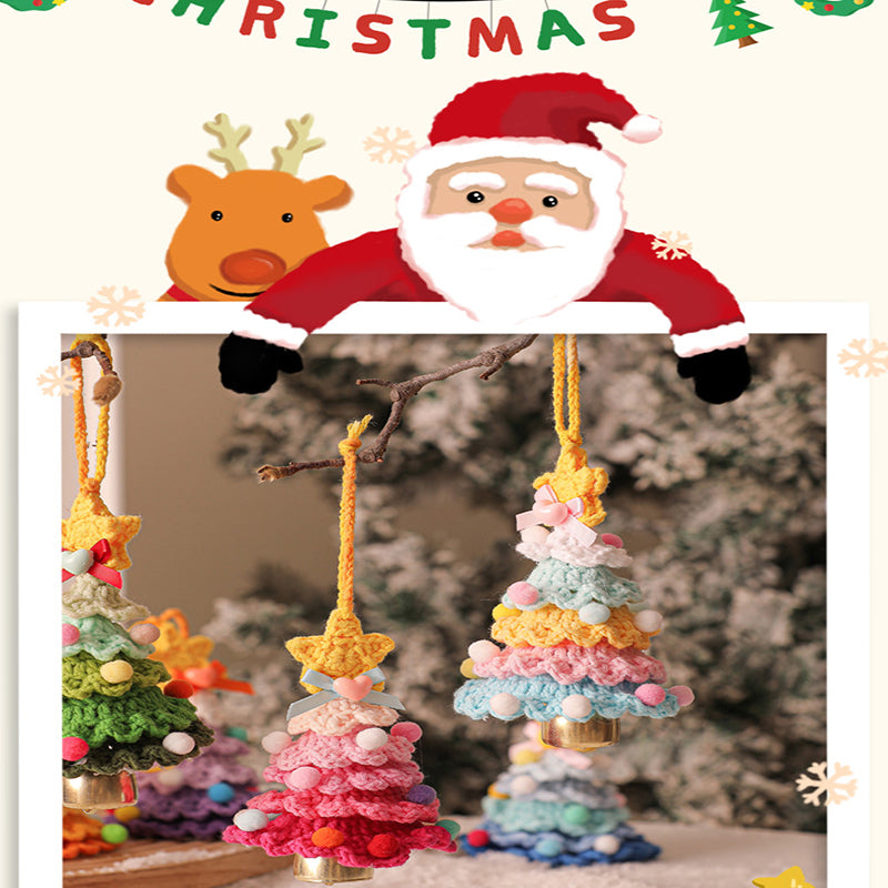 2 Pcs Handmade Crochet Christmas Tree Ornament - Plush Knitted Decoration with Bell - Ideal for Home, Car & Holiday Decor(Style B)