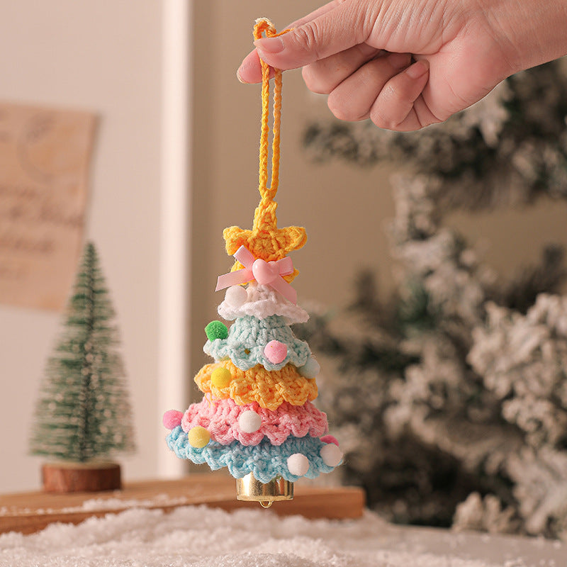2 Pcs Handmade Crochet Christmas Tree Ornament - Plush Knitted Decoration with Bell - Ideal for Home, Car &amp; Holiday Decor(Style D)