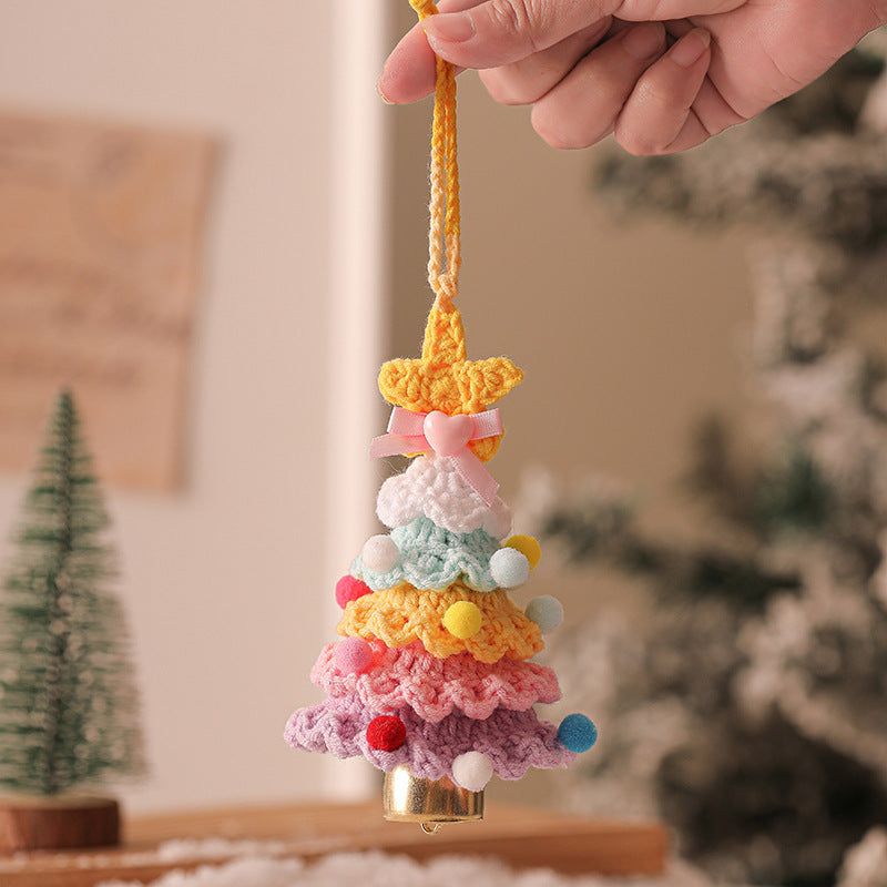 2 Pcs Handmade Crochet Christmas Tree Ornament - Plush Knitted Decoration with Bell - Ideal for Home, Car &amp; Holiday Decor(Style E)