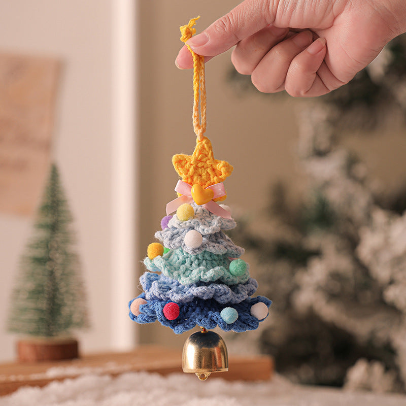 2 Pcs Handmade Crochet Christmas Tree Ornament - Plush Knitted Decoration with Bell - Ideal for Home, Car &amp; Holiday Decor(Style F)