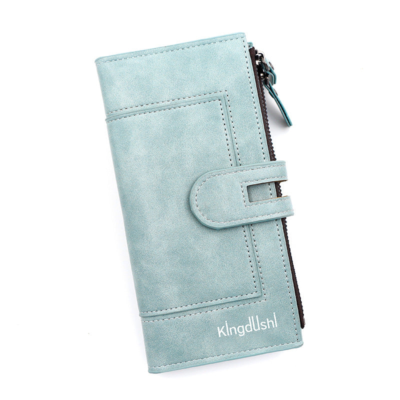 Blue Women's Stylish Long Wallet - Multi-Card Slot PU Leather Clutch with Phone Pocket &amp; Coin Zipper