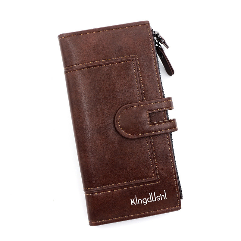 Dark brown Women's Stylish Long Wallet - Multi-Card Slot PU Leather Clutch with Phone Pocket &amp; Coin Zipper