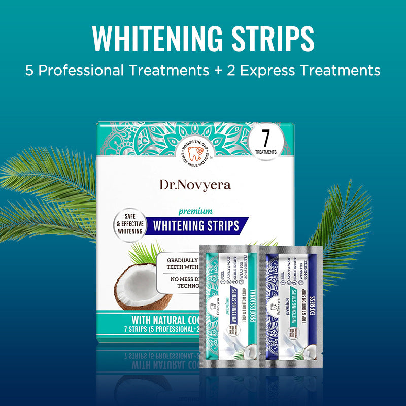Dr. Novyera Premium Whitening Strips - Coconut Oil Infused for Effective Tooth Stain Removal & Gentle Care - 7 Treatments (5 Professional + 2 Express)