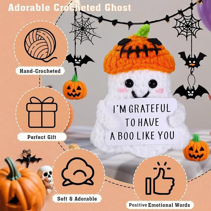 2 PCS White Spooky & Sweet: Handmade Crocheted Ghost Doll - Halloween Party & Home Decor Gift(B)