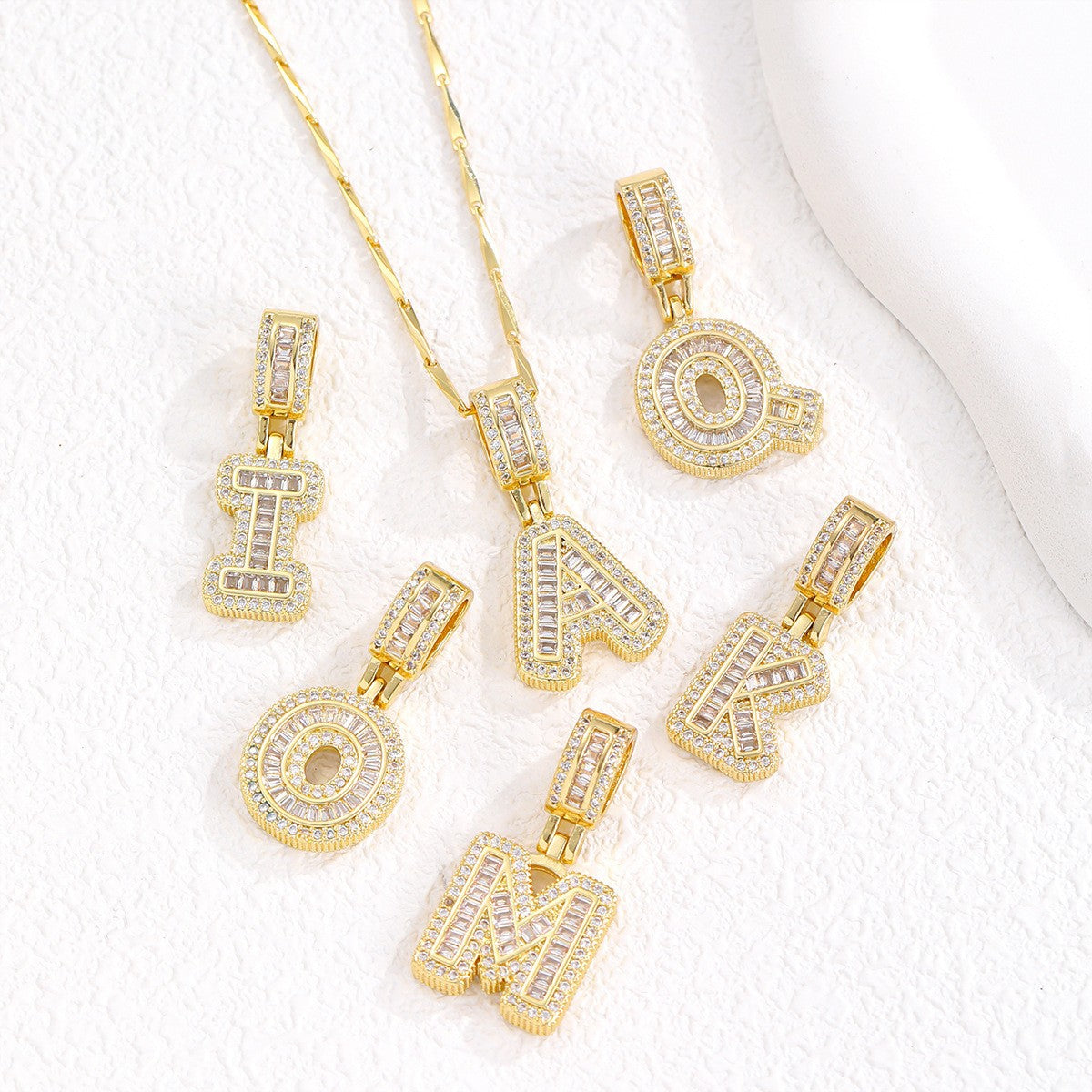 Sparkling Cubic Zirconia Initial Letter Necklace Set - Gold Plated Two-Piece Design(D)