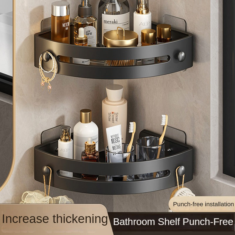 Three layers of gun gray Premium No-Drill Corner Shower Caddy - Thickened ABS Bathroom Storage Shelf with Hooks, Quick Wall Mount Organiser