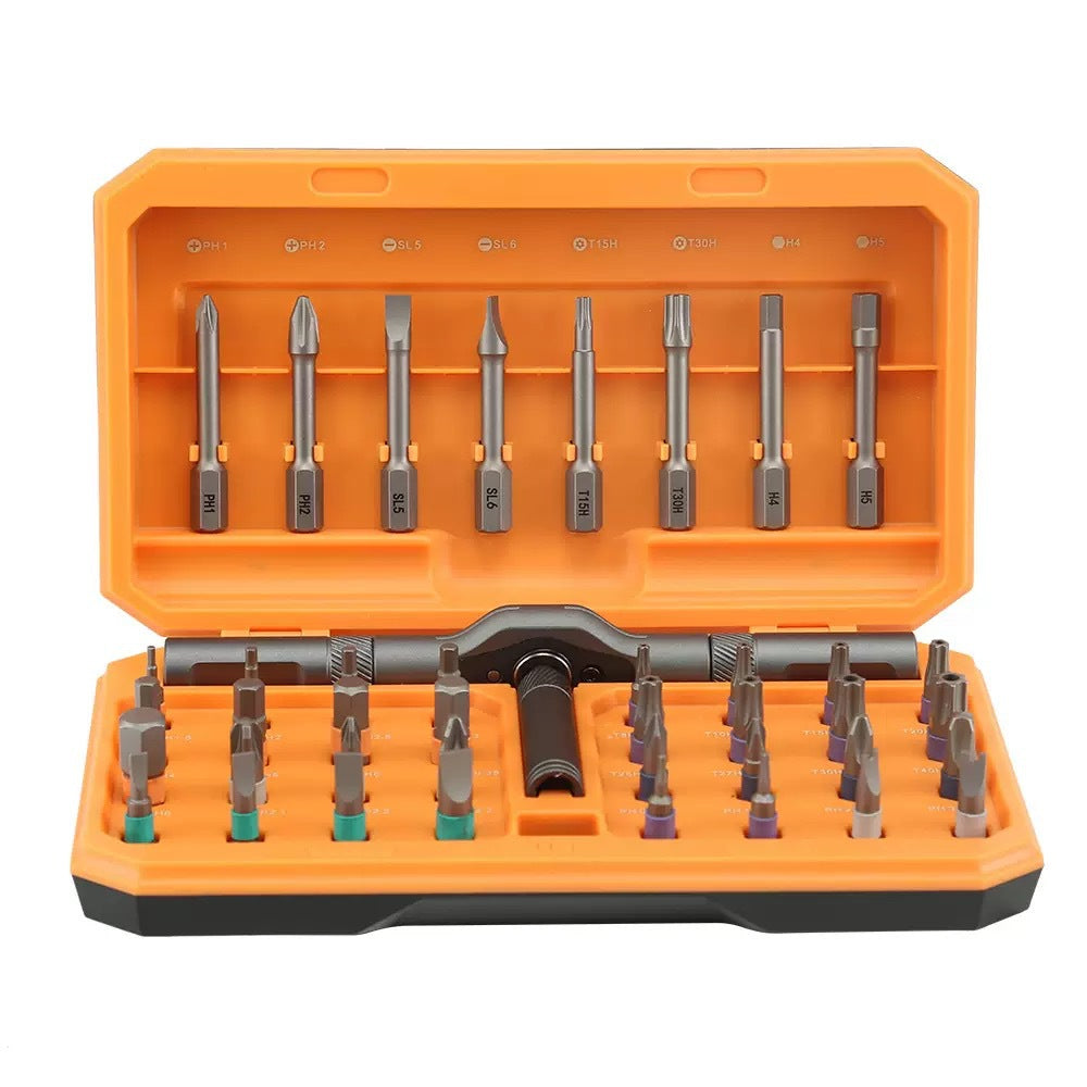 A 42-piece set Orange Insulated Screwdriver Set - Multi-Bit Electrician's Tool Kit with Magnetic Tips &amp; Quick-Change Handle